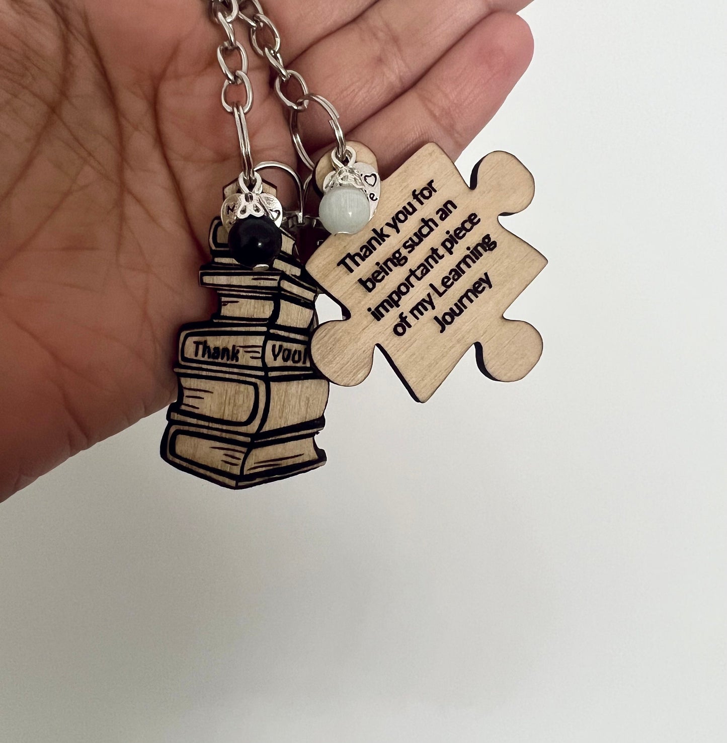 Teacher appreciation Gift Set - Engraved Cut-out Bookmark with a beautiful tassel and Keyrings