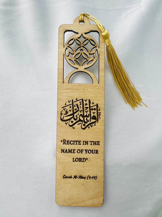 Arabic Engraved Cut-out Bookmark (Surah Al-Alaq) with a Gold tassel